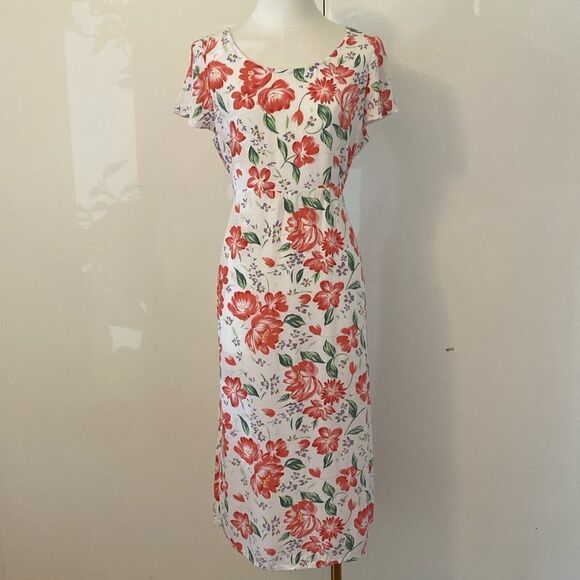Vintage 90's Sheer White Floral Midi Dress with Back Tie Size Medium - Picture 2 of 12
